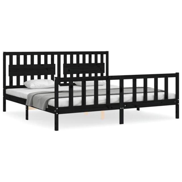 Berkfield Home Bed Frame with Headboard Black 200x200 cm Solid Wood - image 1