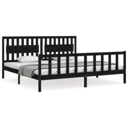 Berkfield Home Bed Frame with Headboard Black 200x200 cm Solid Wood - thumbnail 1