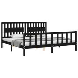 Berkfield Home Bed Frame with Headboard Black 200x200 cm Solid Wood - thumbnail 4