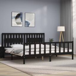 Berkfield Home Bed Frame with Headboard Black 200x200 cm Solid Wood - thumbnail 3