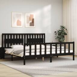 Berkfield Home Bed Frame with Headboard Black 200x200 cm Solid Wood - thumbnail 2