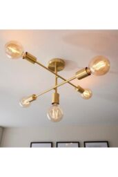 Netlighting Studio Multi Arm Lamp Semi Flush Ceiling Lamp Satin Brass Plate in Gold - thumbnail 4