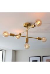 Netlighting Studio Multi Arm Lamp Semi Flush Ceiling Lamp Satin Brass Plate in Gold - thumbnail 2