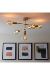 Netlighting Studio Multi Arm Lamp Semi Flush Ceiling Lamp Satin Brass Plate in Gold - thumbnail 6