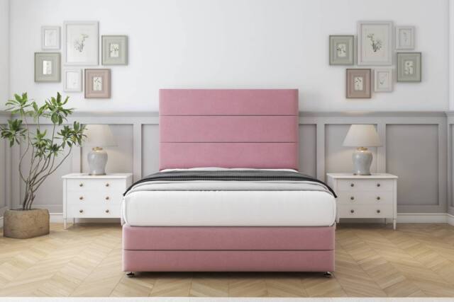 "Comfort Beds Zoya Plush Divan Set 2 Drawers-54"" Headboard-Footboard in Pink - Size: Double" - image 1