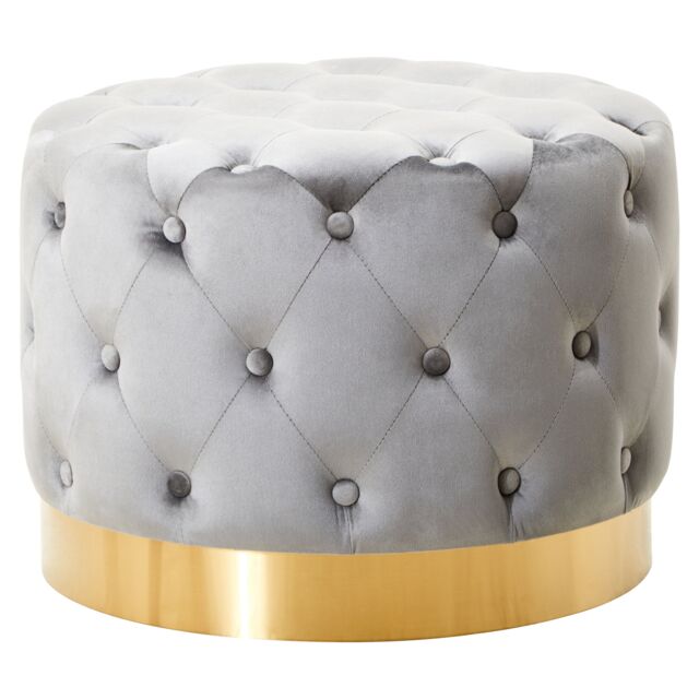 Orsina Velvet Stool with Matte Gold Finish Metal Base, Supportive & Easy Assemble Velvet Stool in Grey - image 1
