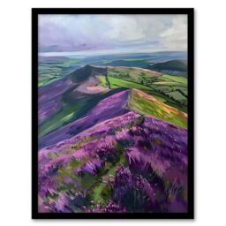 "Artery8 Heather Flowers Mam Tor Peak District Landscape Framed Art Print in Purple - Size: W12"" x H16""" - thumbnail 1