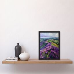 "Artery8 Heather Flowers Mam Tor Peak District Landscape Framed Art Print in Purple - Size: W12"" x H16""" - thumbnail 4