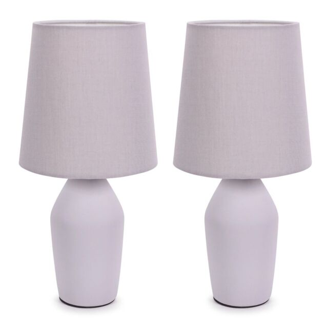 ValueLights Arlo Pair of Compact Ceramic Table Lamps with Fabric Shades in Lilac - image 1