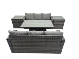 Fimous Rattan Garden Furniture Dining Set 6-seater with 2 Side Table in Dark Grey - thumbnail 2