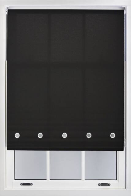 Furnished Black Daylight Roller Blind with Chrome Round Eyelets - Trimmable Window Shade - Size: 130 cm width x 165 cm drop - image 1
