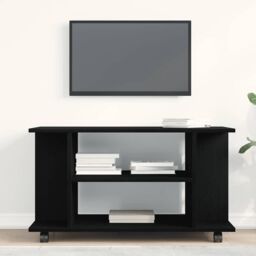 Berkfield Home TV Cabinet with Castors Black Oak 80x40x45 cm Engineered Wood - Size: 80 x 40 x 45 cm - thumbnail 3