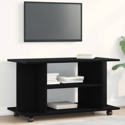 Berkfield Home TV Cabinet with Castors Black Oak 80x40x45 cm Engineered Wood - Size: 80 x 40 x 45 cm - thumbnail 1