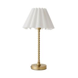 ValueLights Maeve Scallop Pleated Tapered Shade Brushed Gold Bobbin Table Lamp with LED Bulb in White - thumbnail 2
