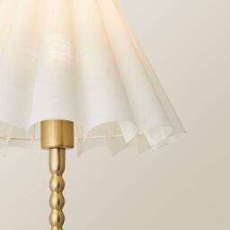 ValueLights Maeve Scallop Pleated Tapered Shade Brushed Gold Bobbin Table Lamp with LED Bulb in White - thumbnail 4