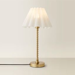 ValueLights Maeve Scallop Pleated Tapered Shade Brushed Gold Bobbin Table Lamp with LED Bulb in White - thumbnail 6