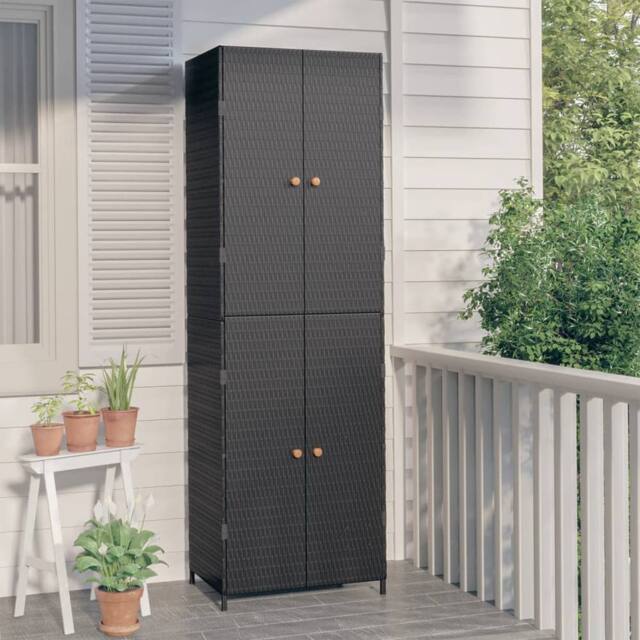 Berkfield Home Garden Storage Cabinet Black 59x40x180 cm Poly Rattan - Size: 59 x 40 x 180 cm - image 1