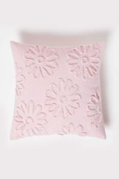 Homescapes Floral Daisy Tufted Cotton Cushion in Lilac - Size: 45 cm x 45 cm