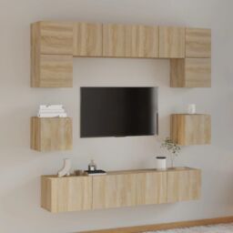 Berkfield Home 8 Piece TV Cabinet Set Sonoma Oak Engineered Wood in Brown - thumbnail 1