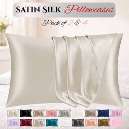 Grace Super Soft Pillow Cases 2 Pack Satin Silk Envelope Closure in Khaki - Size: Standard Pillow Case - thumbnail 1