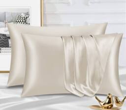 Grace Super Soft Pillow Cases 2 Pack Satin Silk Envelope Closure in Khaki - Size: Standard Pillow Case - thumbnail 2