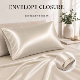 Grace Super Soft Pillow Cases 2 Pack Satin Silk Envelope Closure in Khaki - Size: Standard Pillow Case - thumbnail 6