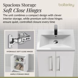 Balterley Bathroom Vanity Basin Unit, Chrome Handles, 600mm, Gloss White - thumbnail 4