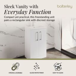 Balterley Bathroom Vanity Basin Unit, Chrome Handles, 600mm, Gloss White - thumbnail 2