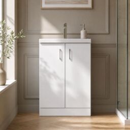 Balterley Bathroom Vanity Basin Unit, Chrome Handles, 600mm, Gloss White - thumbnail 9