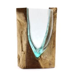KDMD Molton Glass V-shaped Art Vase on Wood in Brown - thumbnail 1
