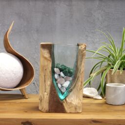 KDMD Molton Glass V-shaped Art Vase on Wood in Brown - thumbnail 4