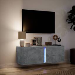 Berkfield Home TV Wall Cabinet with LED Lights Concrete Grey 100x31x35 cm - Size: 100 x 31 x 35 cm - thumbnail 5