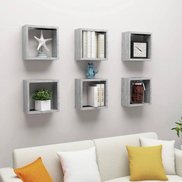 Berkfield Home Wall Cube Shelves 6 pcs Concrete Grey 30x15x30 cm - Size: 30 x 15 x 30 cm - image 1