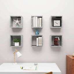 Berkfield Home Wall Cube Shelves 6 pcs Concrete Grey 30x15x30 cm - Size: 30 x 15 x 30 cm - thumbnail 3
