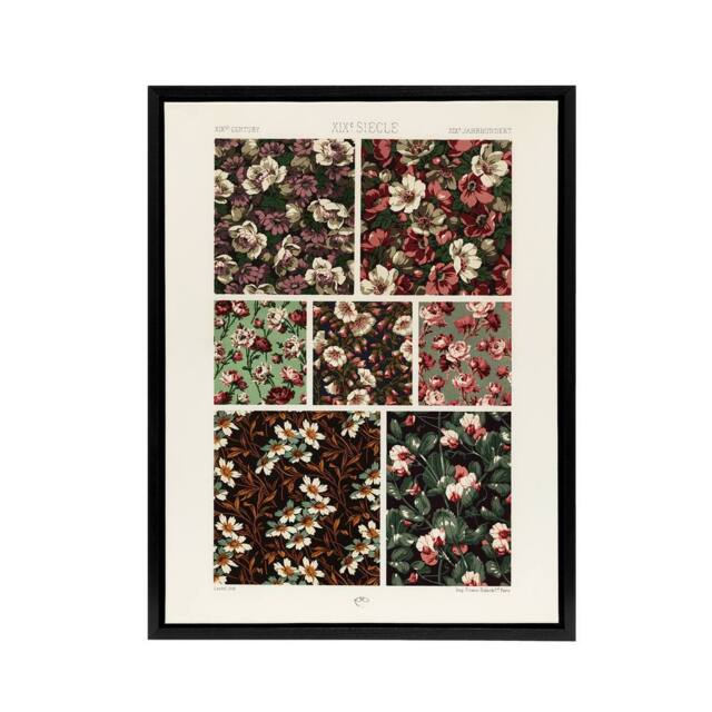 "Artery8 Pink Green Floral Patterns Racinet Black Framed Canvas Wall Art - Size: W12"" x H16""" - image 1