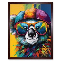 "Artery8 Wall Art Print Rainbow Koala Bear with Sunglasses & Hat Modern Art Framed in Brown - Size: W12"" x H16""" - thumbnail 1