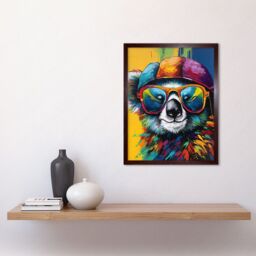 "Artery8 Wall Art Print Rainbow Koala Bear with Sunglasses & Hat Modern Art Framed in Brown - Size: W12"" x H16""" - thumbnail 2