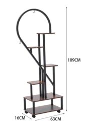 Living and Home 2Pcs Half-Heart-Shaped Tiered Plant Stand Metal Flower Stand Holder Rack Book Shelf with Wheels Hooks in Dark Brown - thumbnail 6