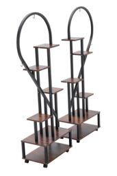 Living and Home 2Pcs Half-Heart-Shaped Tiered Plant Stand Metal Flower Stand Holder Rack Book Shelf with Wheels Hooks in Dark Brown - thumbnail 3