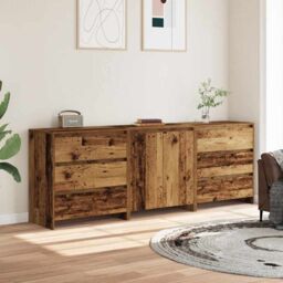 Berkfield Home 3 Piece Sideboard Old Wood Engineered Wood in Brown - thumbnail 3