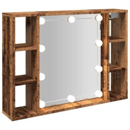 Berkfield Home Mirror Cabinet with LED Old Wood 76x15x55 cm Engineered Wood in Brown - Size: 76 x 15 x 55 cm - thumbnail 6