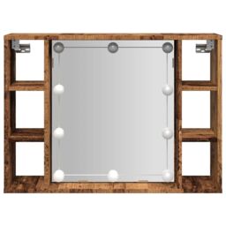 Berkfield Home Mirror Cabinet with LED Old Wood 76x15x55 cm Engineered Wood in Brown - Size: 76 x 15 x 55 cm - thumbnail 5