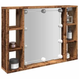Berkfield Home Mirror Cabinet with LED Old Wood 76x15x55 cm Engineered Wood in Brown - Size: 76 x 15 x 55 cm - thumbnail 1
