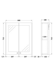 Balterley Traditional Bathroom Wall Hung 2-Door Mirror Cabinet, Green, 600mm in Green - thumbnail 7