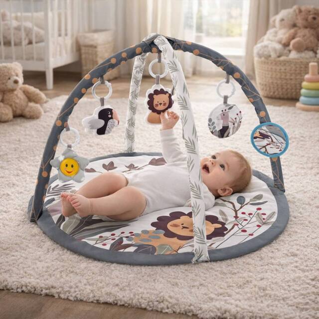 Dragodirect Baby Play Gym Mat Activity Centre with Sensory Hanging Toys in White - image 1