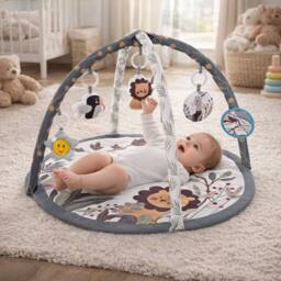 Dragodirect Baby Play Gym Mat Activity Centre with Sensory Hanging Toys in White - thumbnail 1