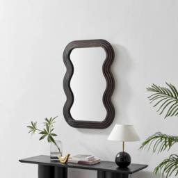 FurnitureboxUK Liora Walnut Wood Medium 90x60cm Rectangle Wavy Wall Mirror - Size: 90x60 cm - thumbnail 2