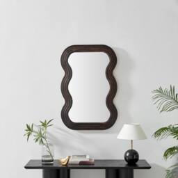 FurnitureboxUK Liora Walnut Wood Medium 90x60cm Rectangle Wavy Wall Mirror - Size: 90x60 cm - thumbnail 1
