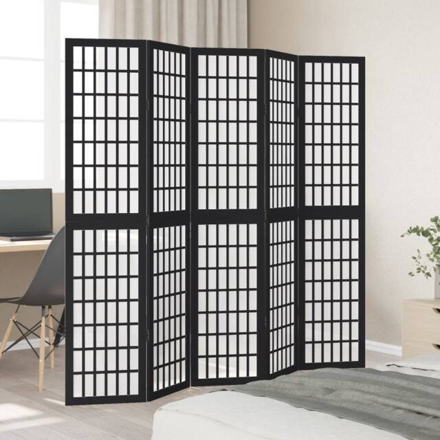 Berkfield Home Room Divider 5 Panels Black Solid Wood Paulownia - image 1