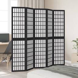 Berkfield Home Room Divider 5 Panels Black Solid Wood Paulownia